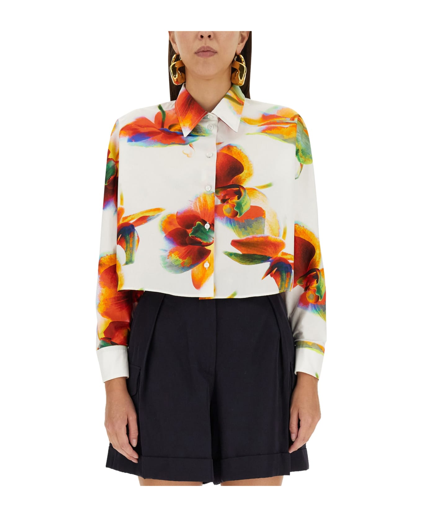 Alexander McQueen White Short Shirt With Solarised Orchid Print - Bianco