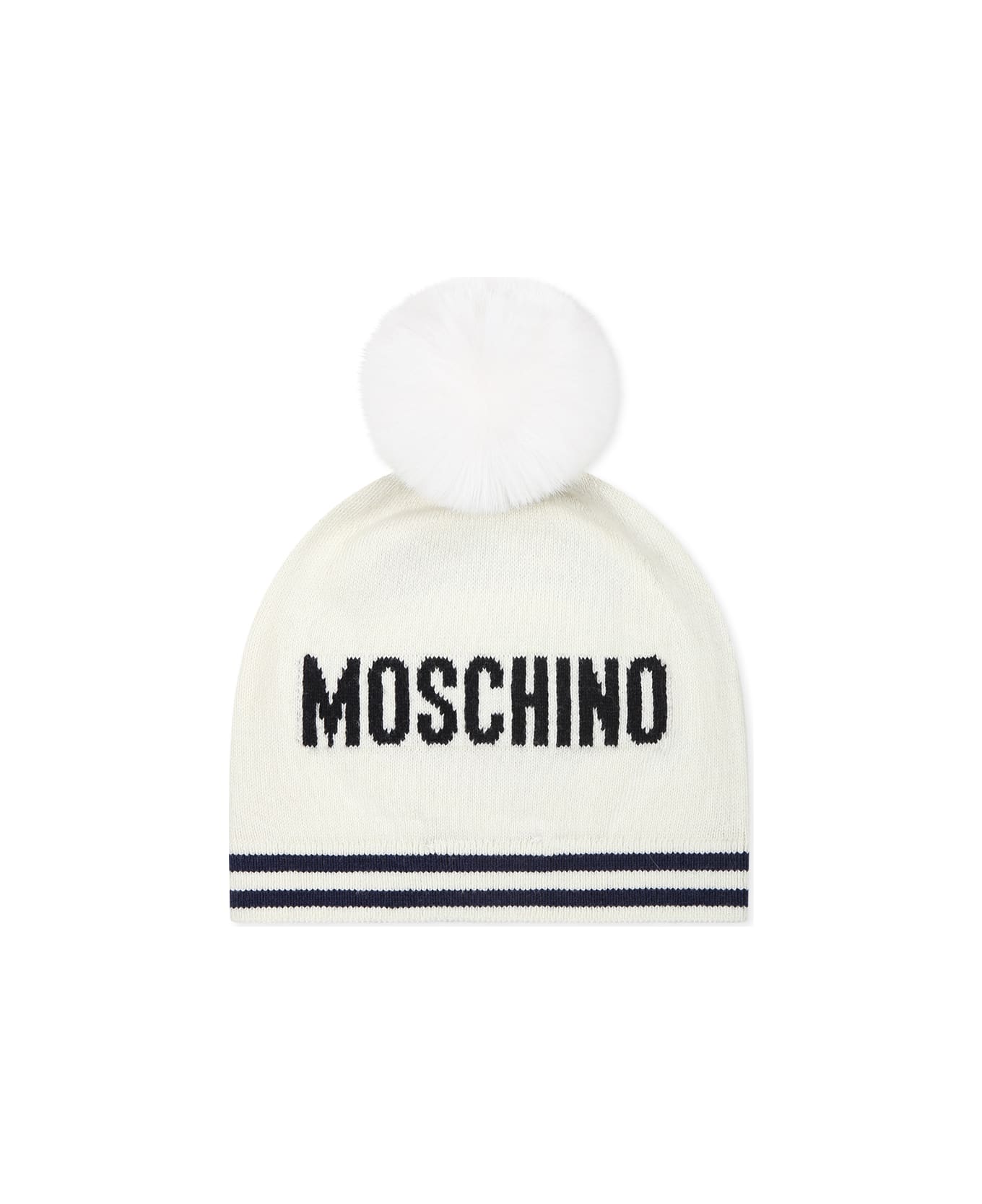 Moschino Ivory Hat For Babykids With Teddy Bear - Ivory