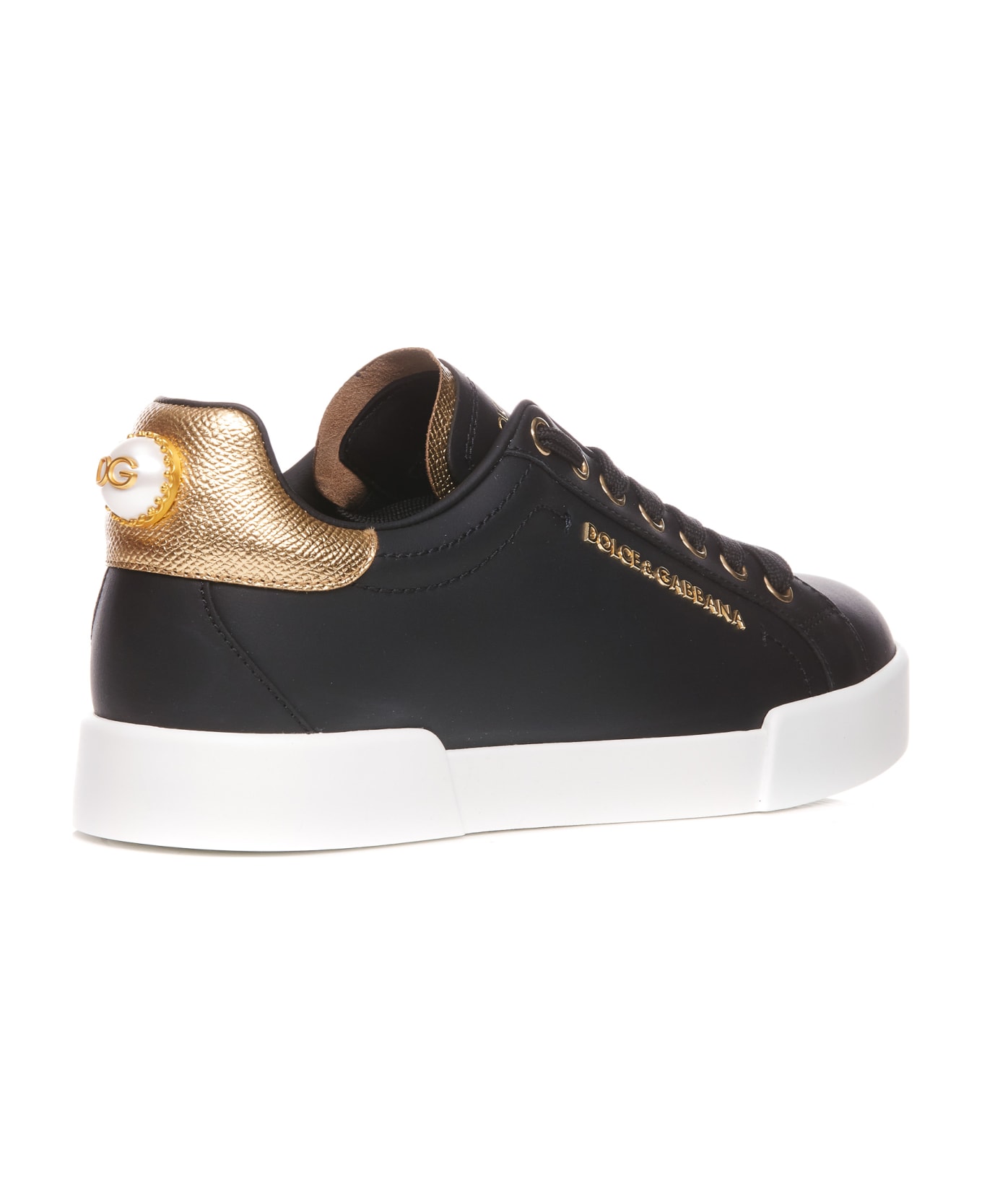 Dolce & Gabbana Portofino Sneakers With Lettering - NERO/ORO