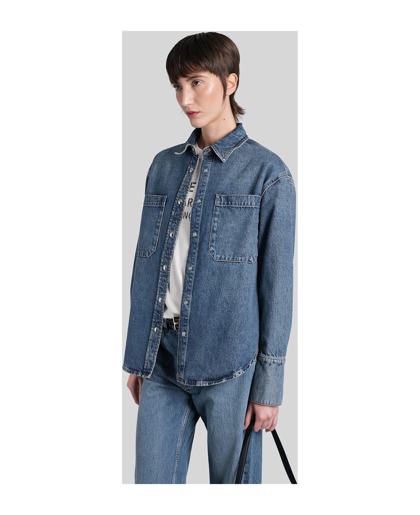 Anine Bing Dante Shirt In Blue Cotton - blue