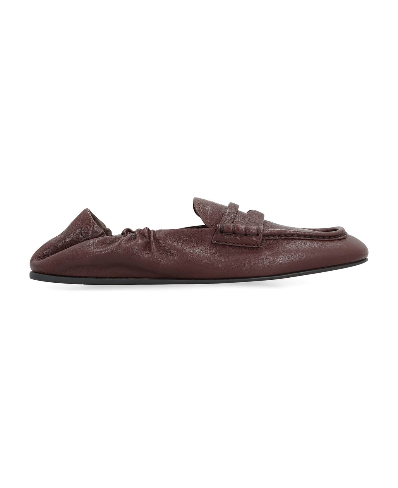 Miu Miu Ruches Leather Loafers - brown