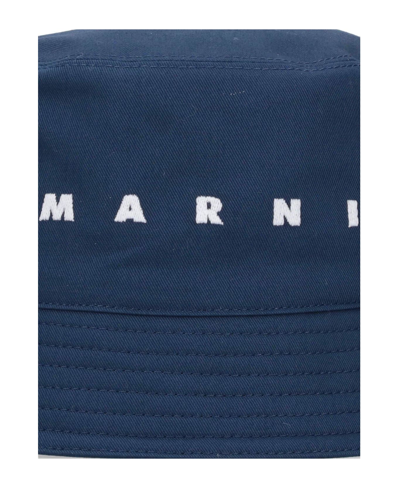 Marni Logo Embroidered Twill Bucket Hat - Blue