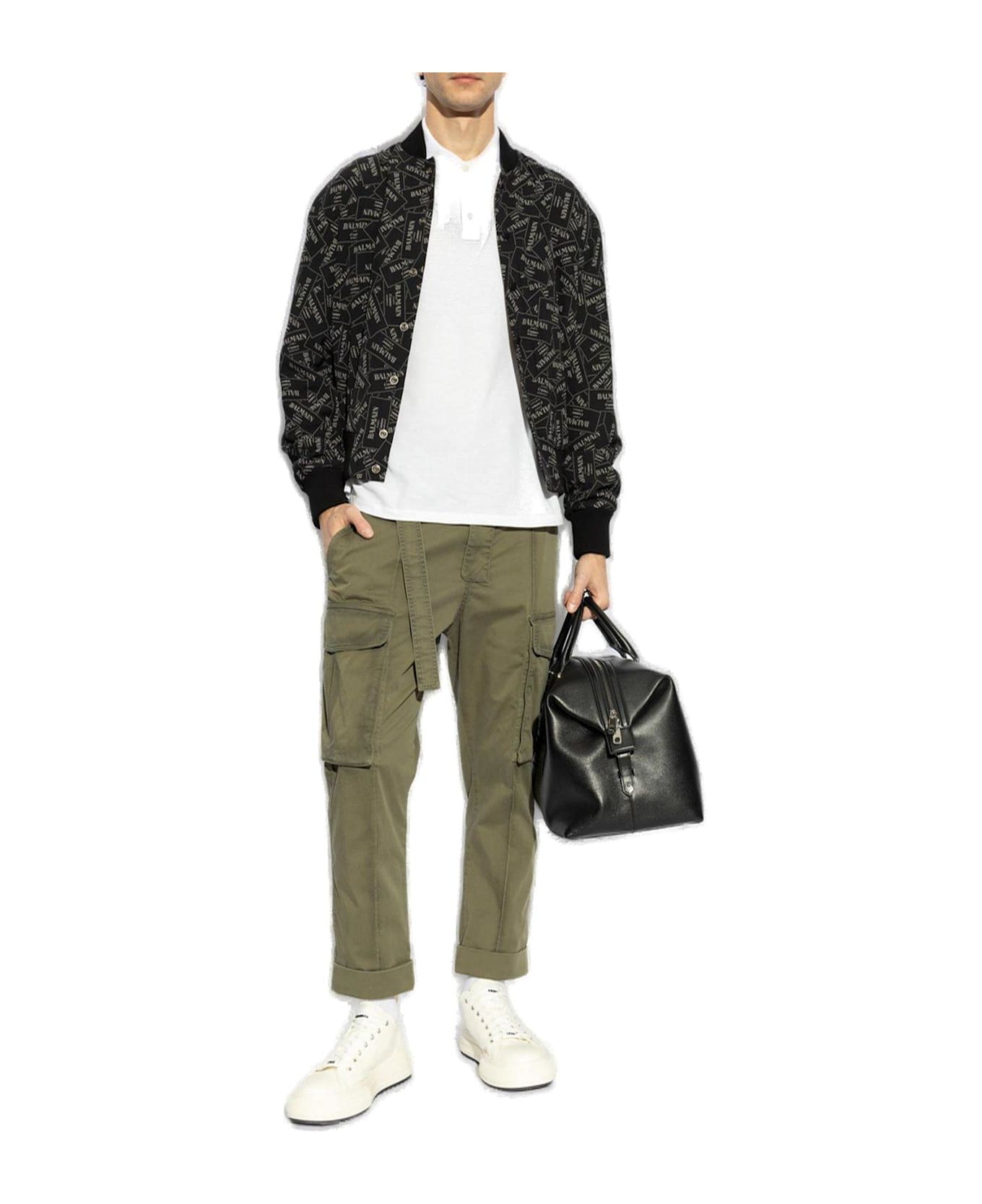 Balmain Printed Logo Label Bomber Jacket - Black