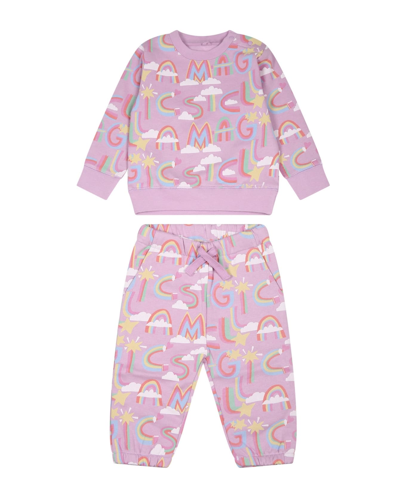 Stella McCartney Kids Purple Suit For Baby Girl With Stars And Clouds - Violet ボトムス