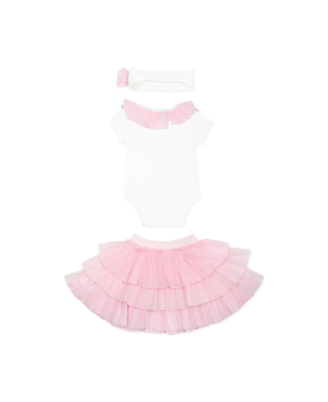 Monnalisa Pink Suit For Baby Girl With Roses - Pink