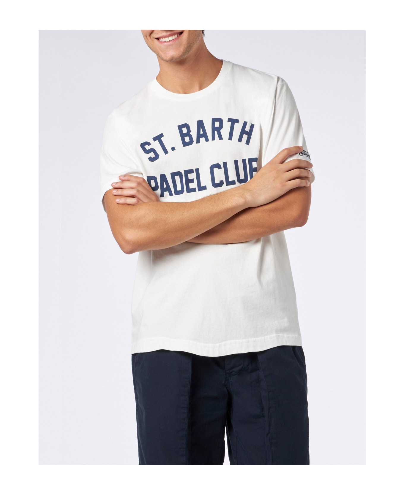 MC2 Saint Barth Man Heavy Cotton T-shirt With St. Barth Padel Club - WHITE