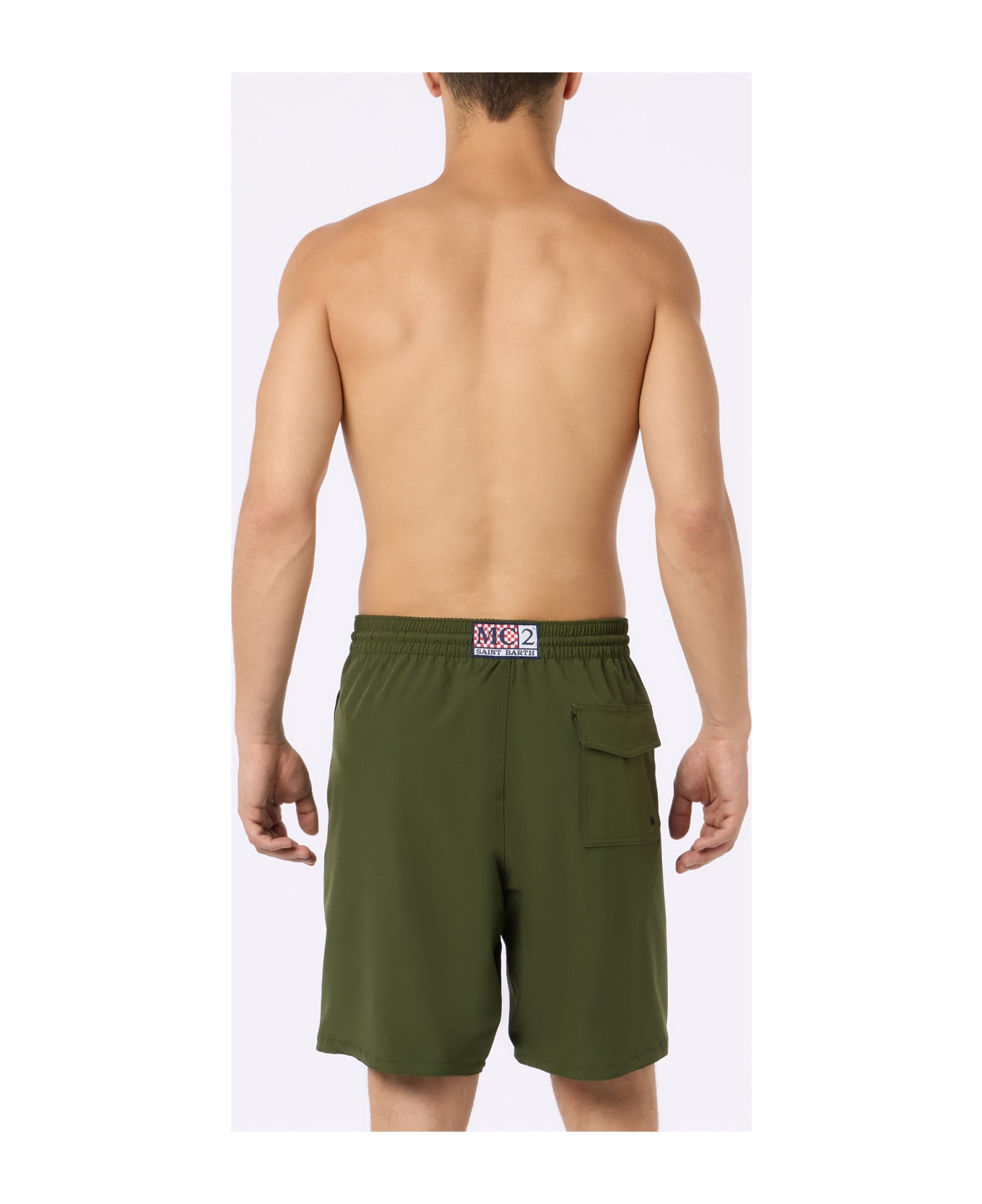 MC2 Saint Barth Man Military Green Comfort Surf Swim Shorts - GREEN