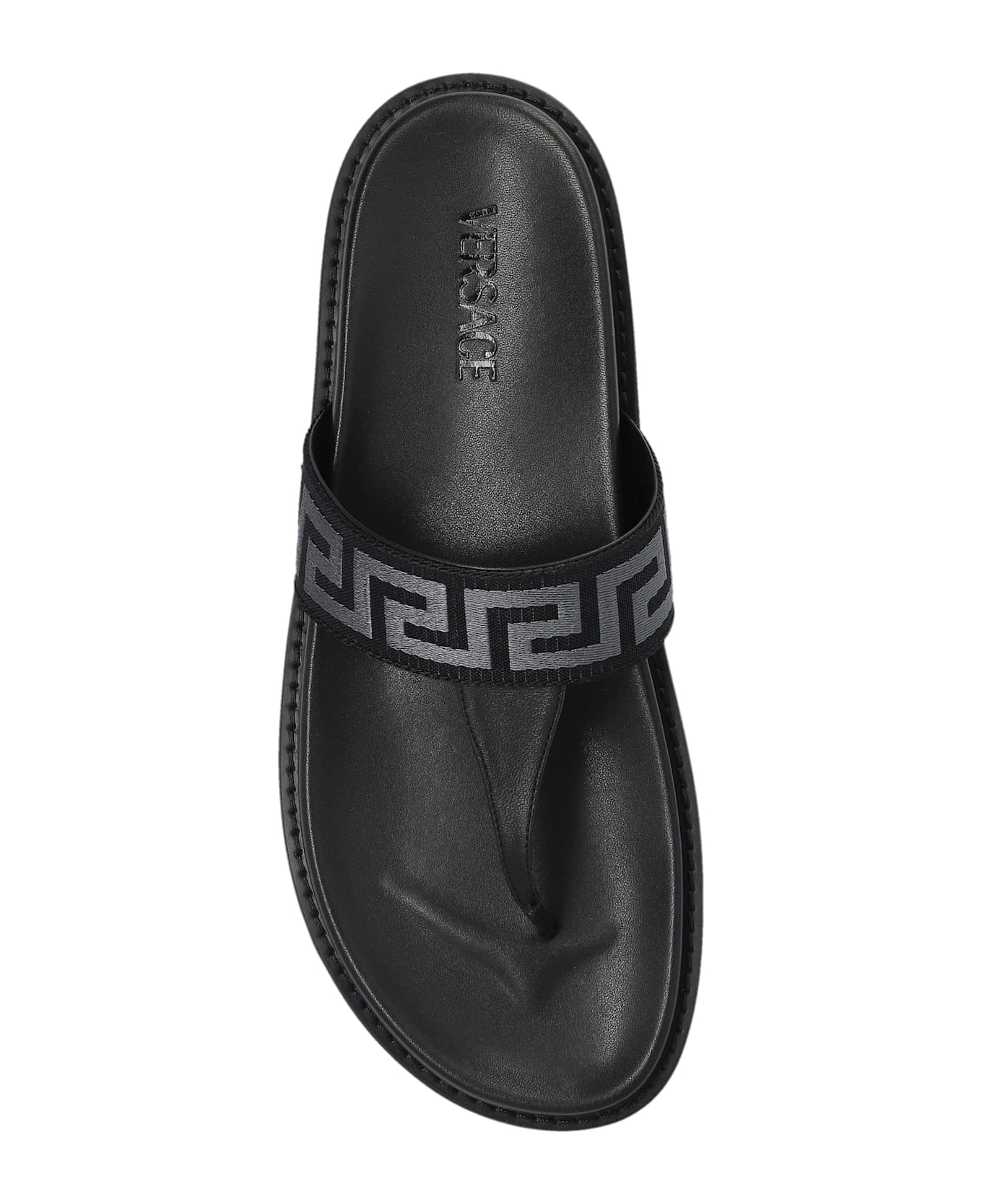Versace Flip Flops With 'greca' Pattern - BLACK