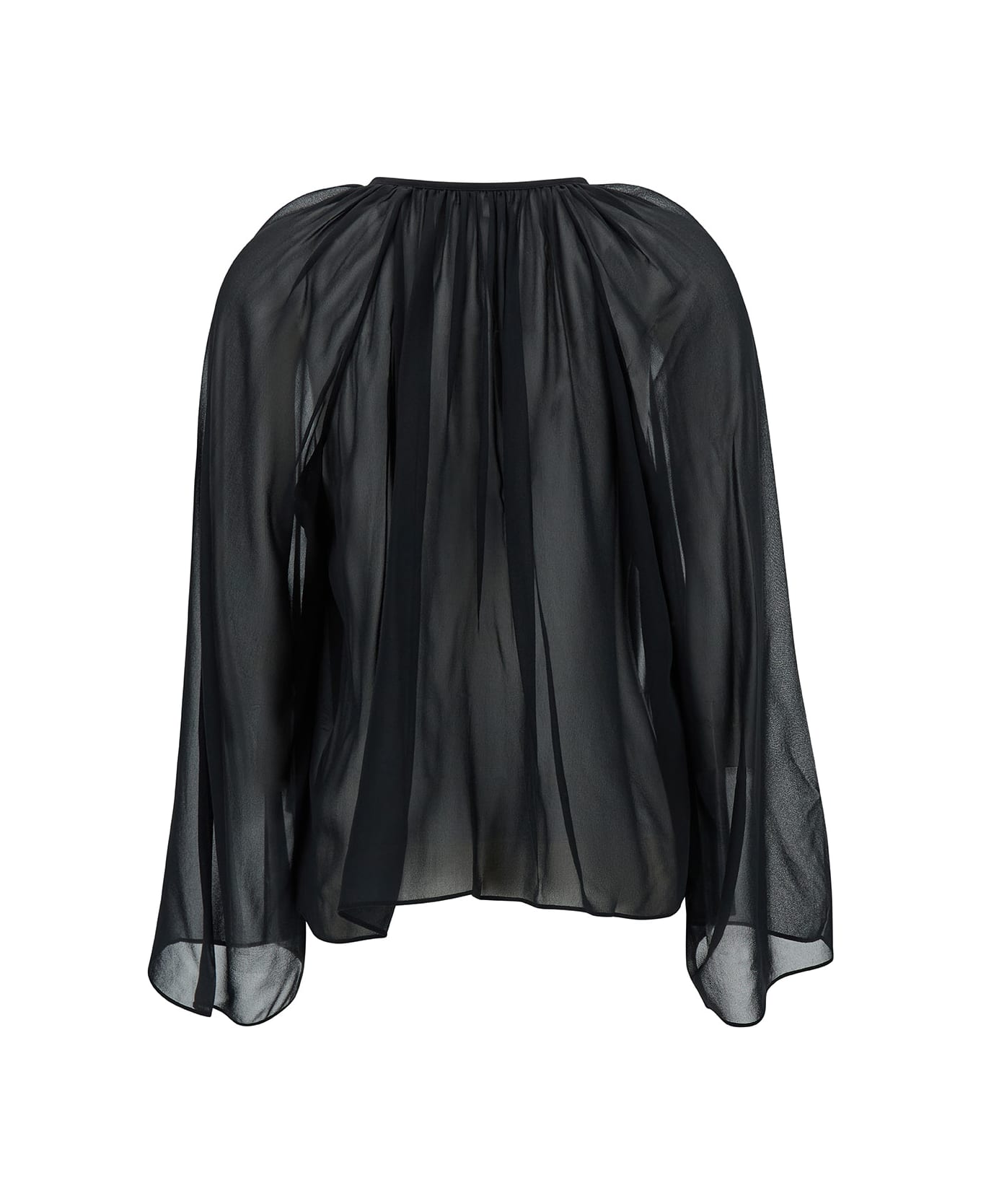 Frame Black Blouse With V Neckline In Semi-sheer Silk Woman - Black ブラウス