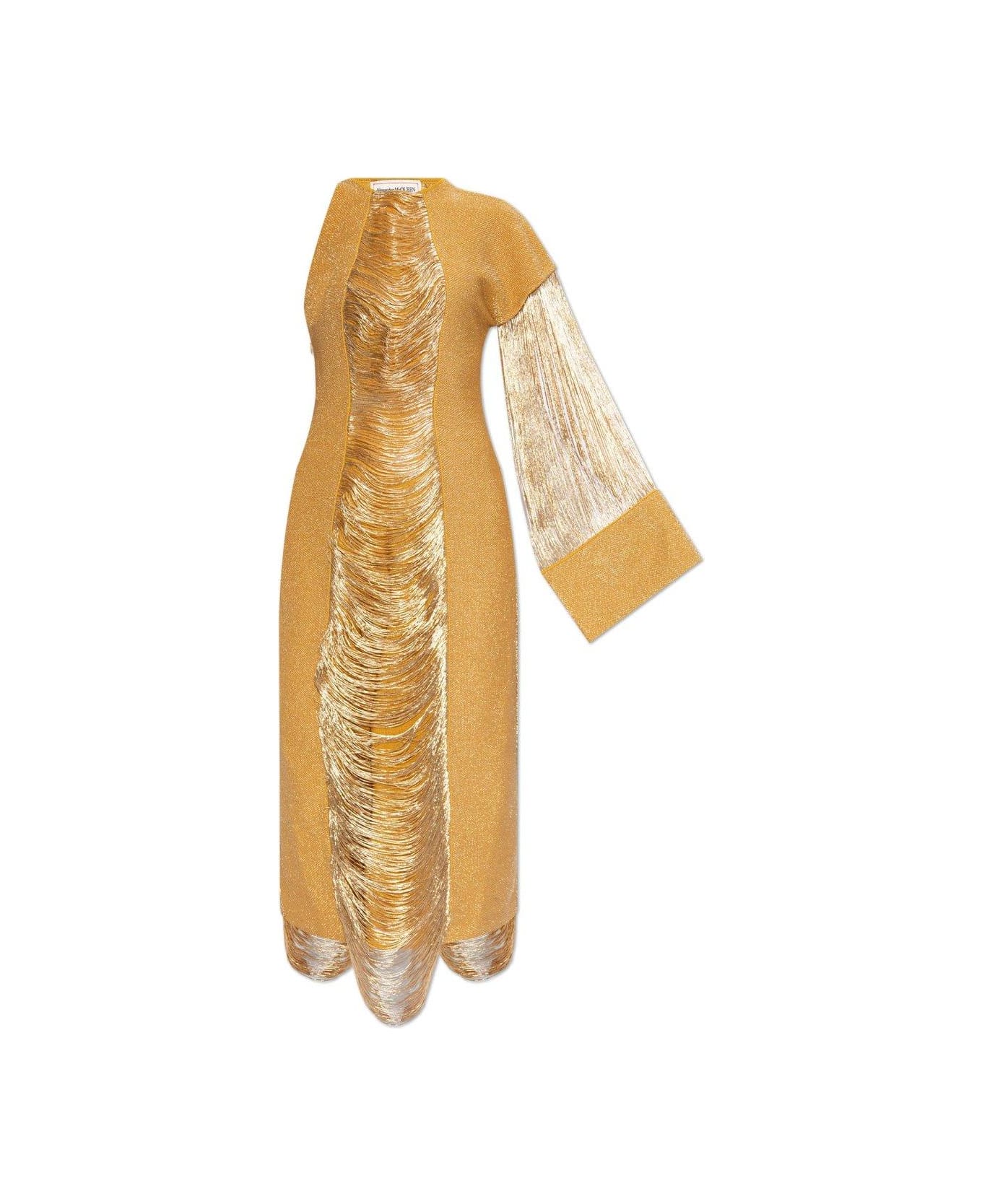 Alexander McQueen One-sleeved Fringed Dress - GOLD