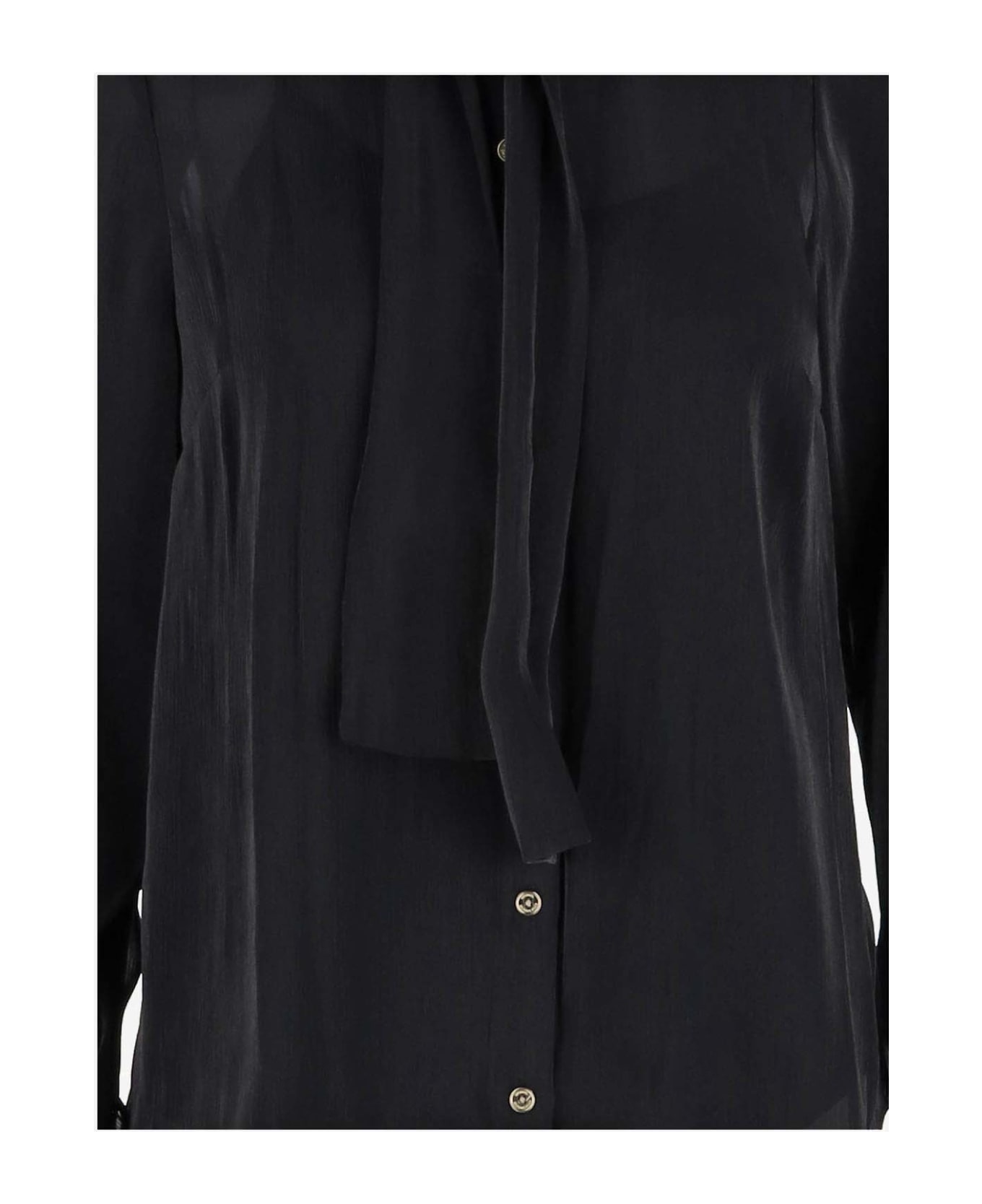 Michael Kors Ruched Metallic Georgette Shirt - Black