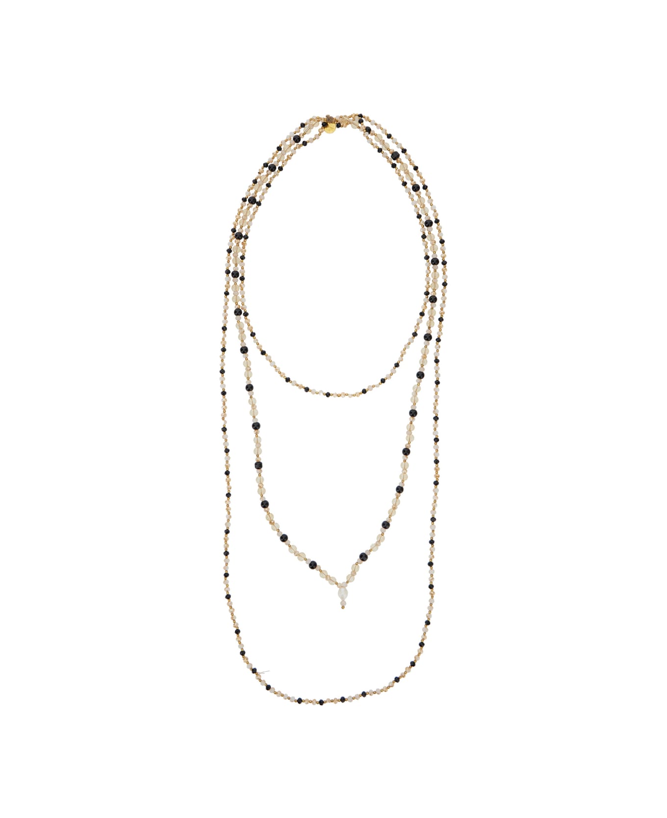 Momonì 'humaita' Gold Colored Triple Twist Necklace With All-over Beads And Central Pendant In Glass And Brass Blend Woman - Metallic