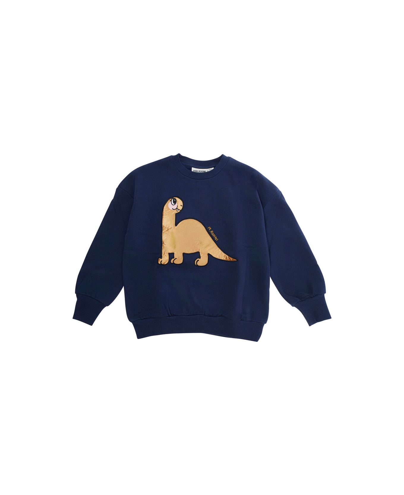 Mini Rodini Blue Sweatshirt With Dino Patch On The Front In Cotton Baby - Blu