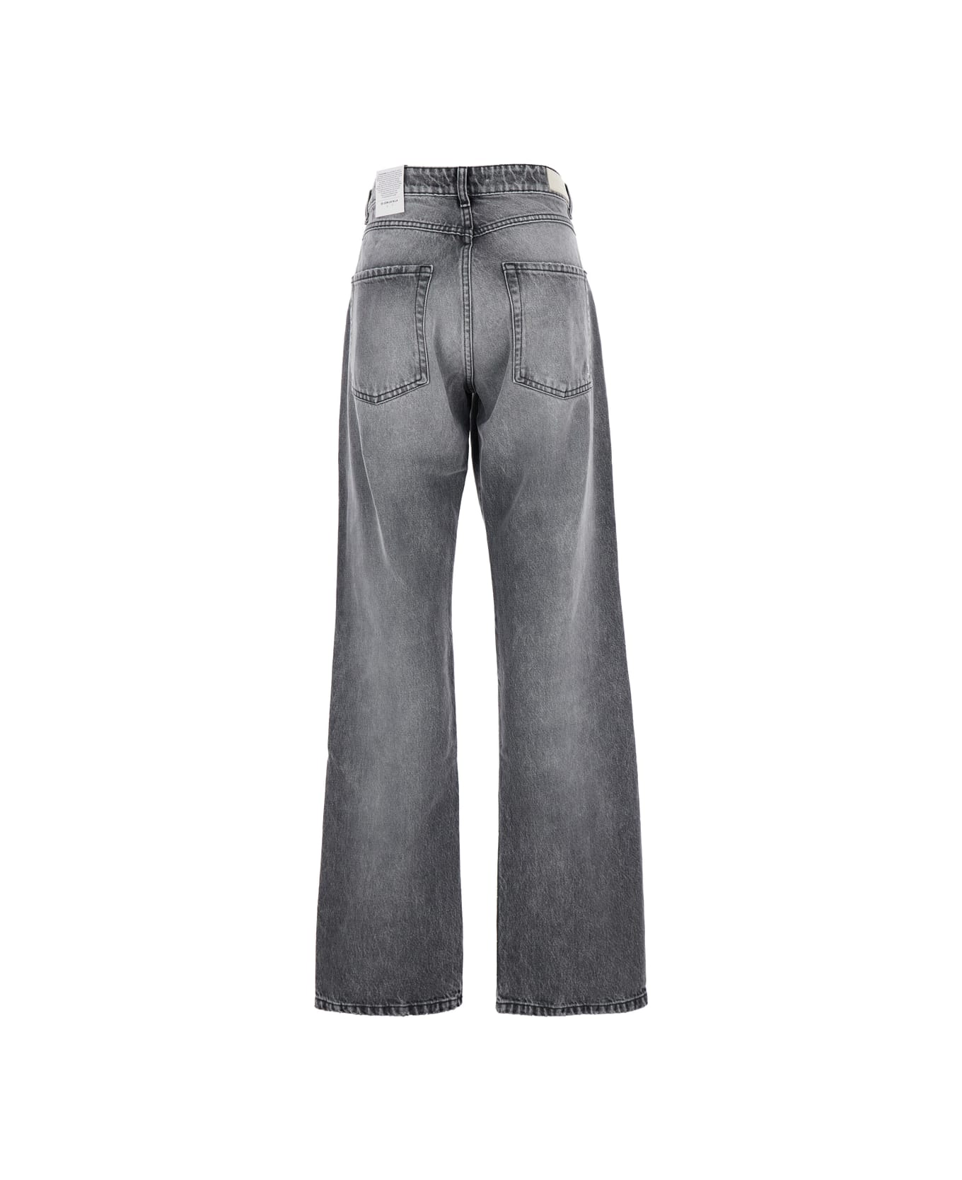 Icon Denim Grey Jeans With Wide Leg And Logo Patch On The Rear In Denim Woamn - Grey