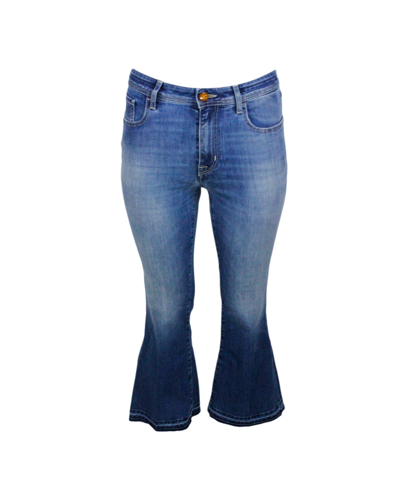 Jacob Cohen Victoria Crop Jeans In Light Stretch Denim With Trumpet Shape And 5-pocket Fringed Hem - Denim