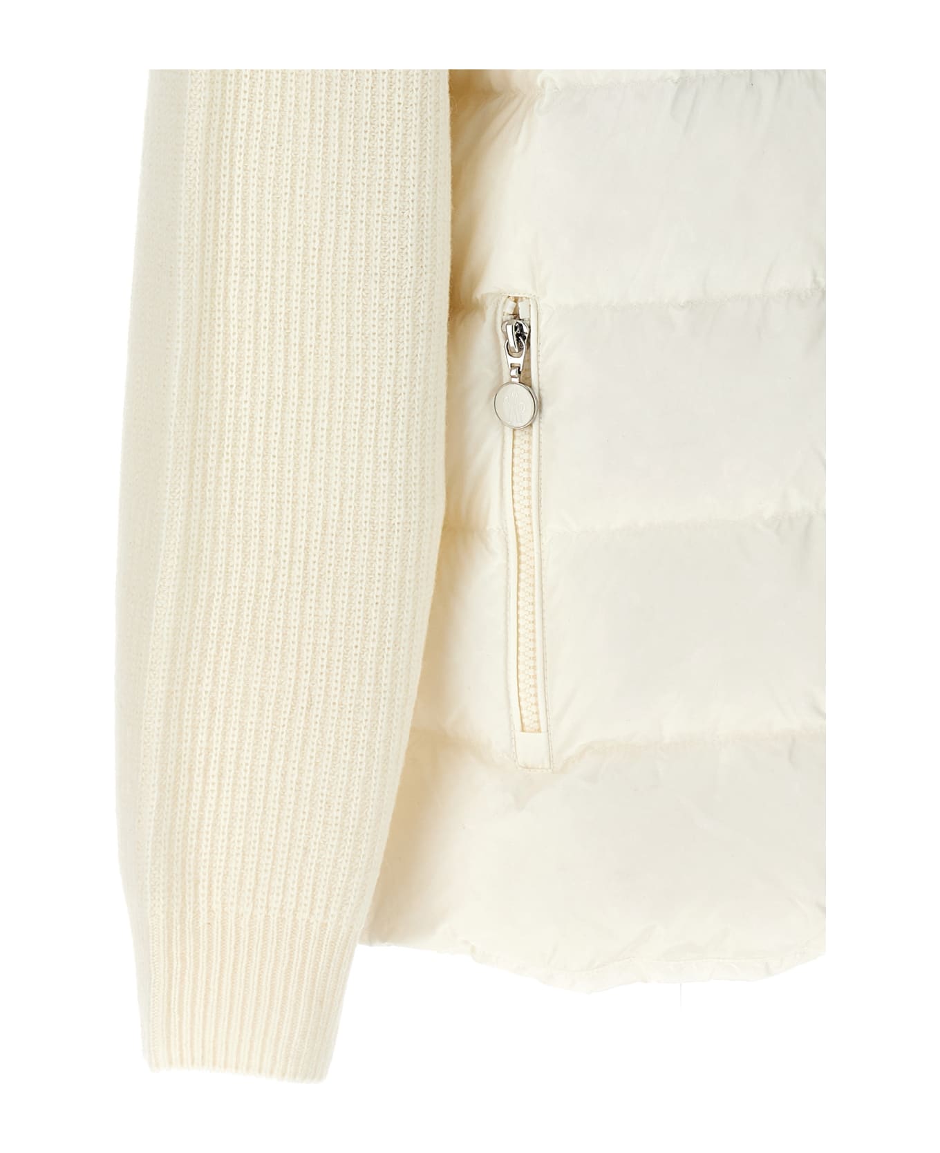 Moncler White Tricot Cardigan With Zip And Hood - White