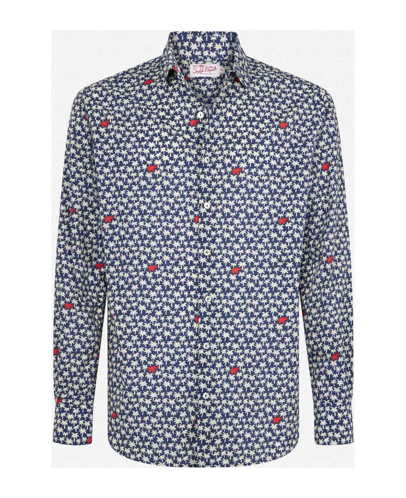 MC2 Saint Barth Man Muslin Cotton Sikelia Shirt With Palm Print