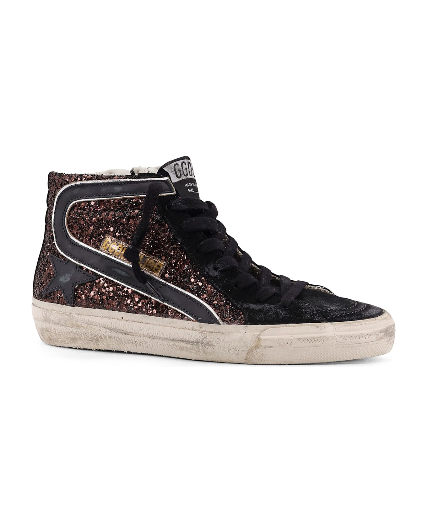 Golden Goose Slide Classic Suede High-top Sneakers With Glitter Inserts - COFFEE BROWN