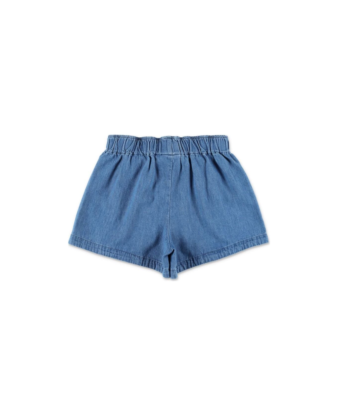 Mini Rodini Blue Shorts With Elastic Waist And Music Notes Embroidery On The Front In Denim Girl - Blu