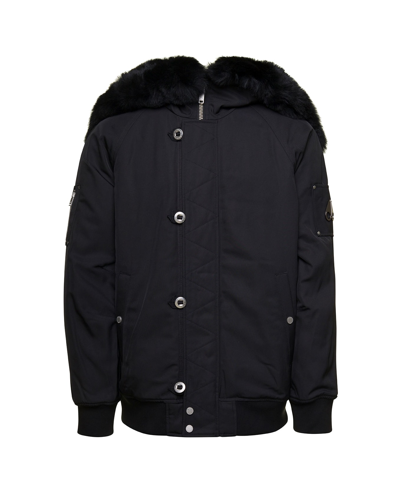 Moose Knuckles Black Zipped All The Way Jacket With Logo Patch In Nylon Man - Black