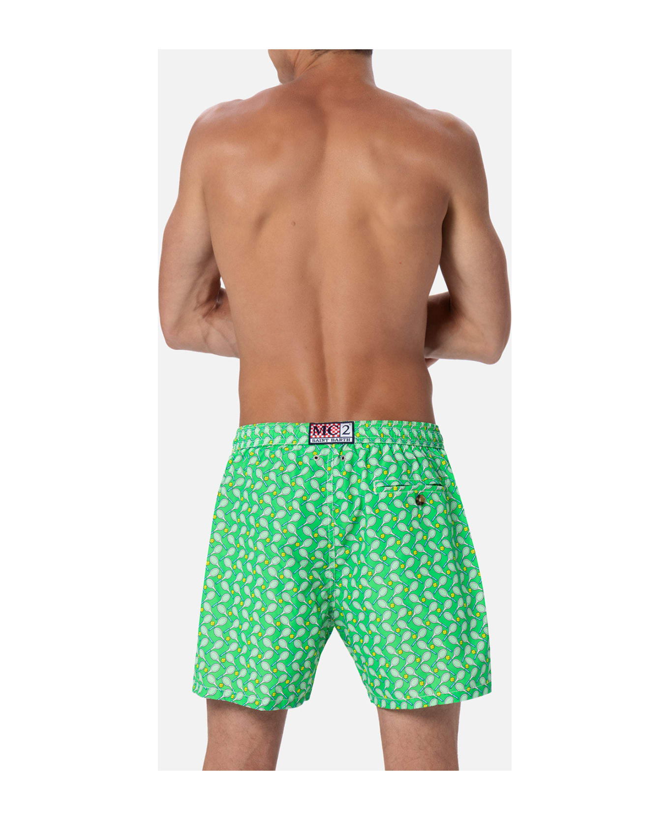 MC2 Saint Barth Man Lightweight Fabric Swim-shorts Lighting Micro Fantasy With Tennis Print - GREEN
