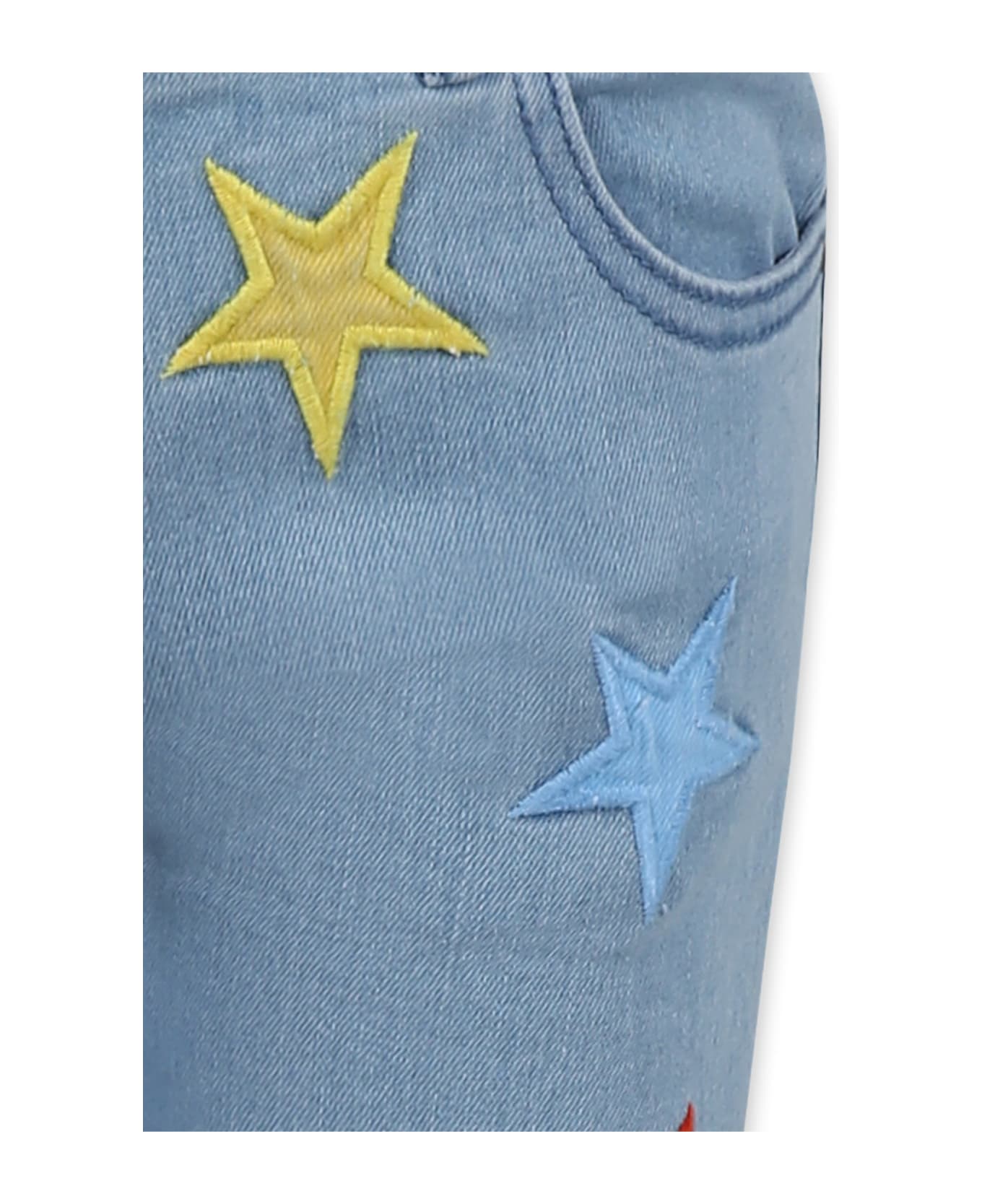 Stella McCartney Kids Light Blue Jeans For Girl With Stars - Denim