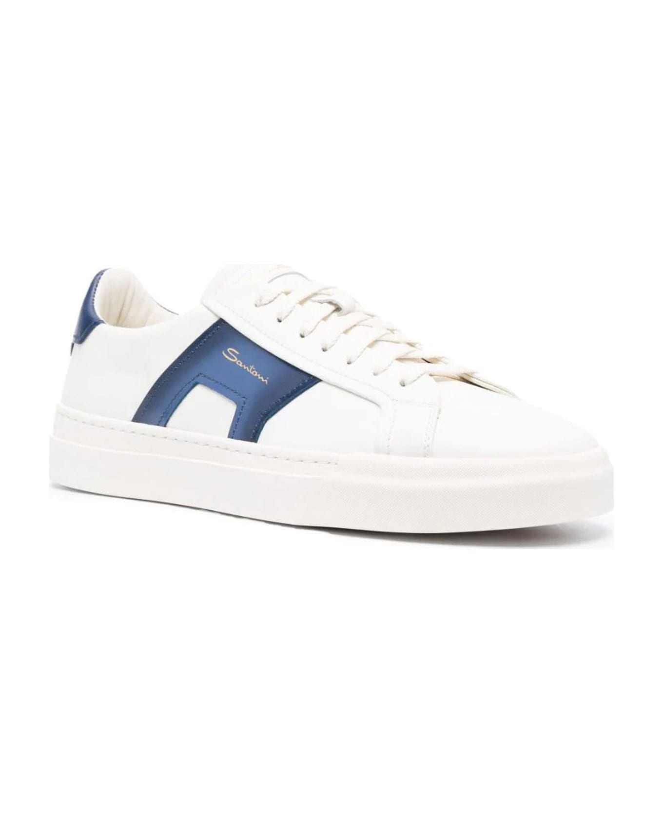 Santoni White And Blue Leather Sneakers - White