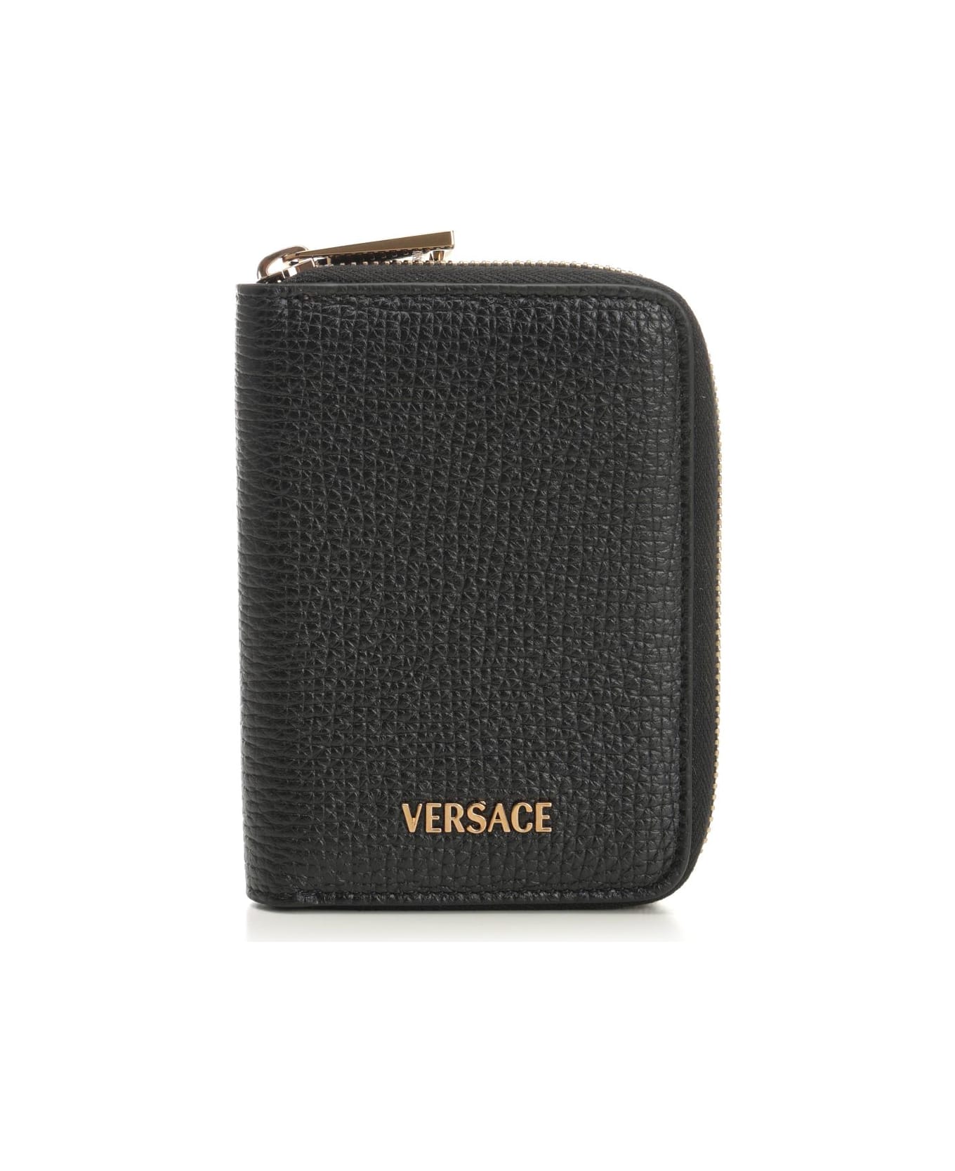 Versace Zip Around Leather Wallet - Black