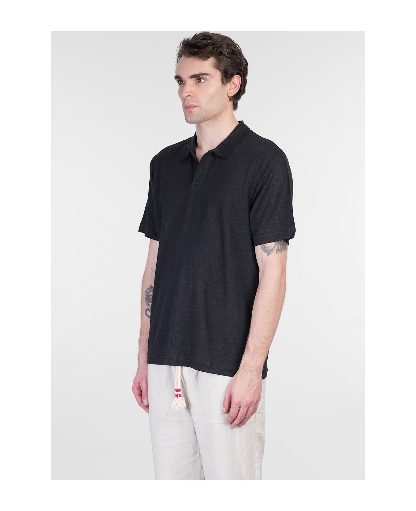 MC2 Saint Barth Fraser Polo In Black Linen - black