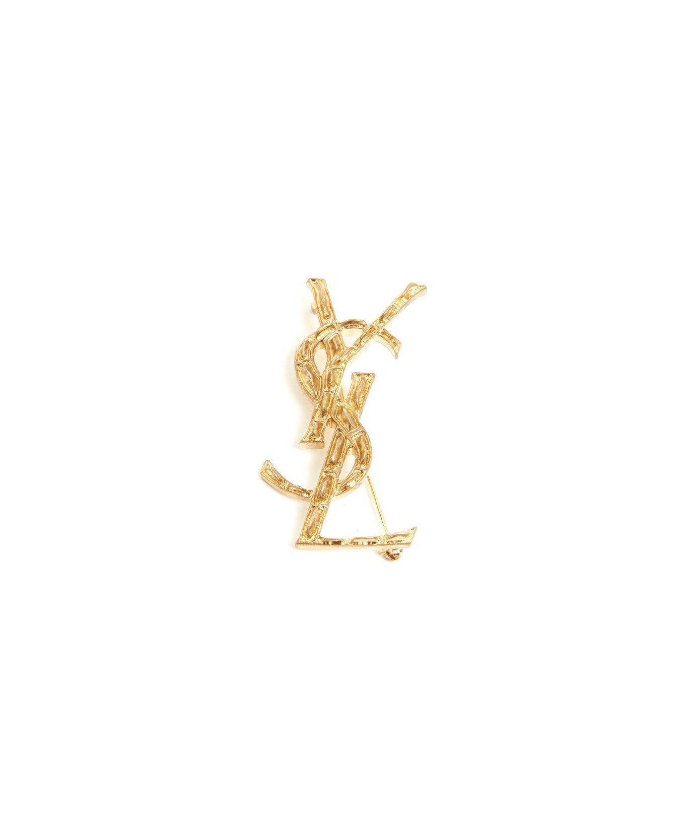 Saint Laurent Monogram Metal Brooche - Gold