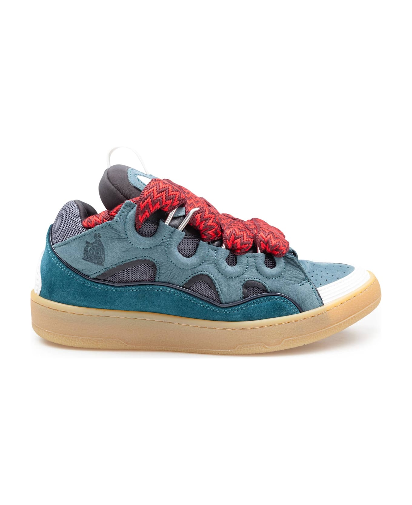 Lanvin Curb Sneakers In Suede And Fabric Color Blue And Red - anthracite
