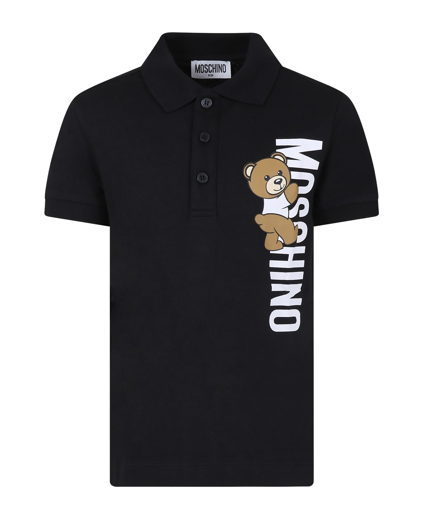 Moschino Black Polo Shirt For Boy With Teddy Bear And Logo - Black Tシャツ＆ポロシャツ