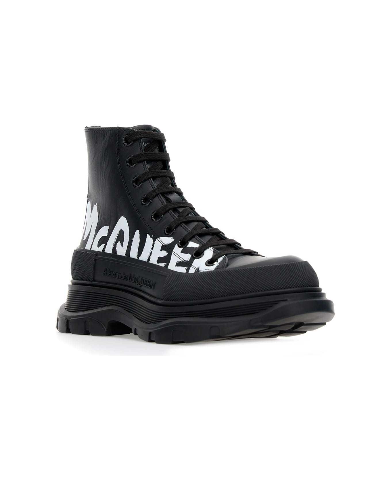 Alexander McQueen Black Leather Ankle Boots - BLK BLK BLK WHITE