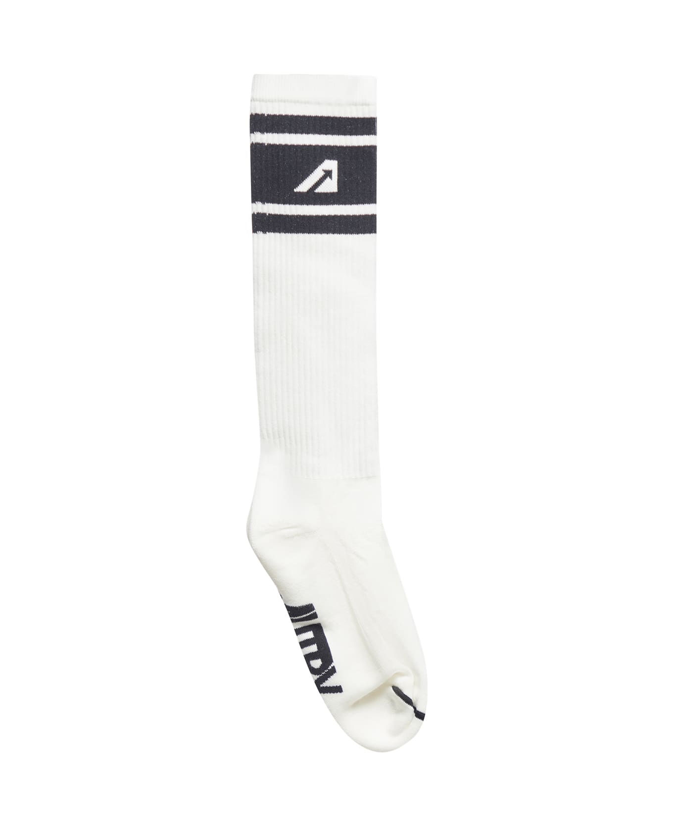 Autry Ribbed Socks With Logo - Wk White Black 靴下