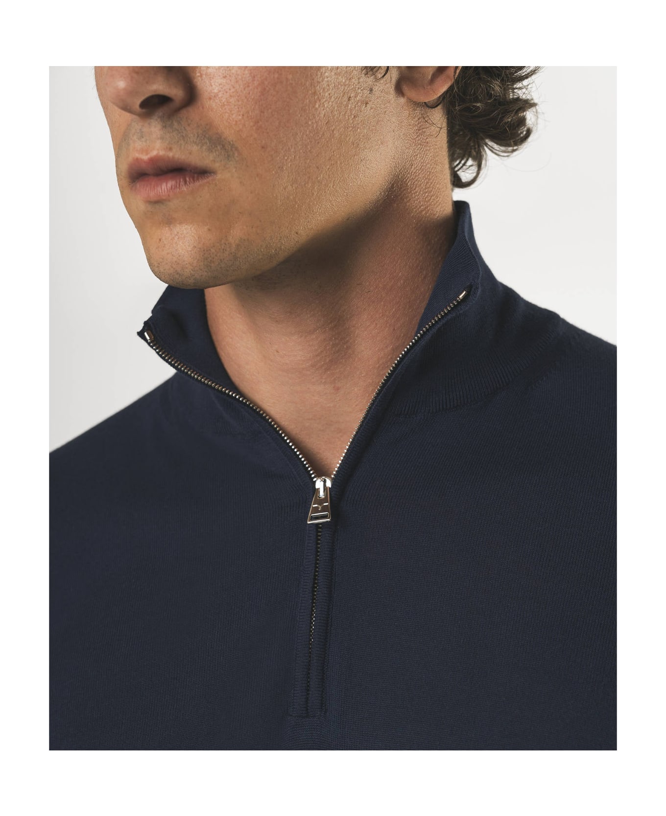 Larusmiani Paul T-shirt With Zip Sweater - Navy