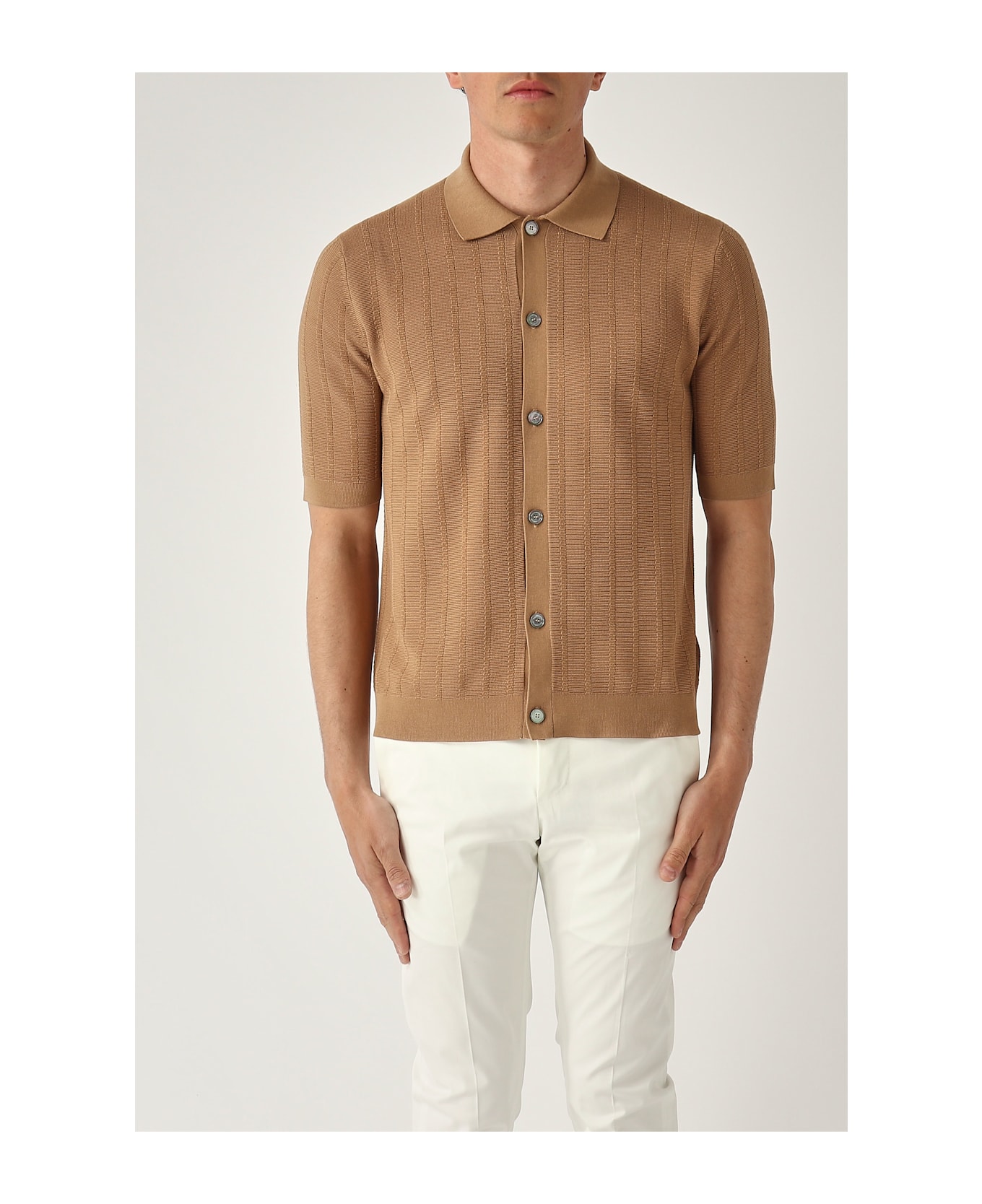 Ballantyne Camicia M/c Punto Riso A Coste Ribs Shirt - BISCOTTO