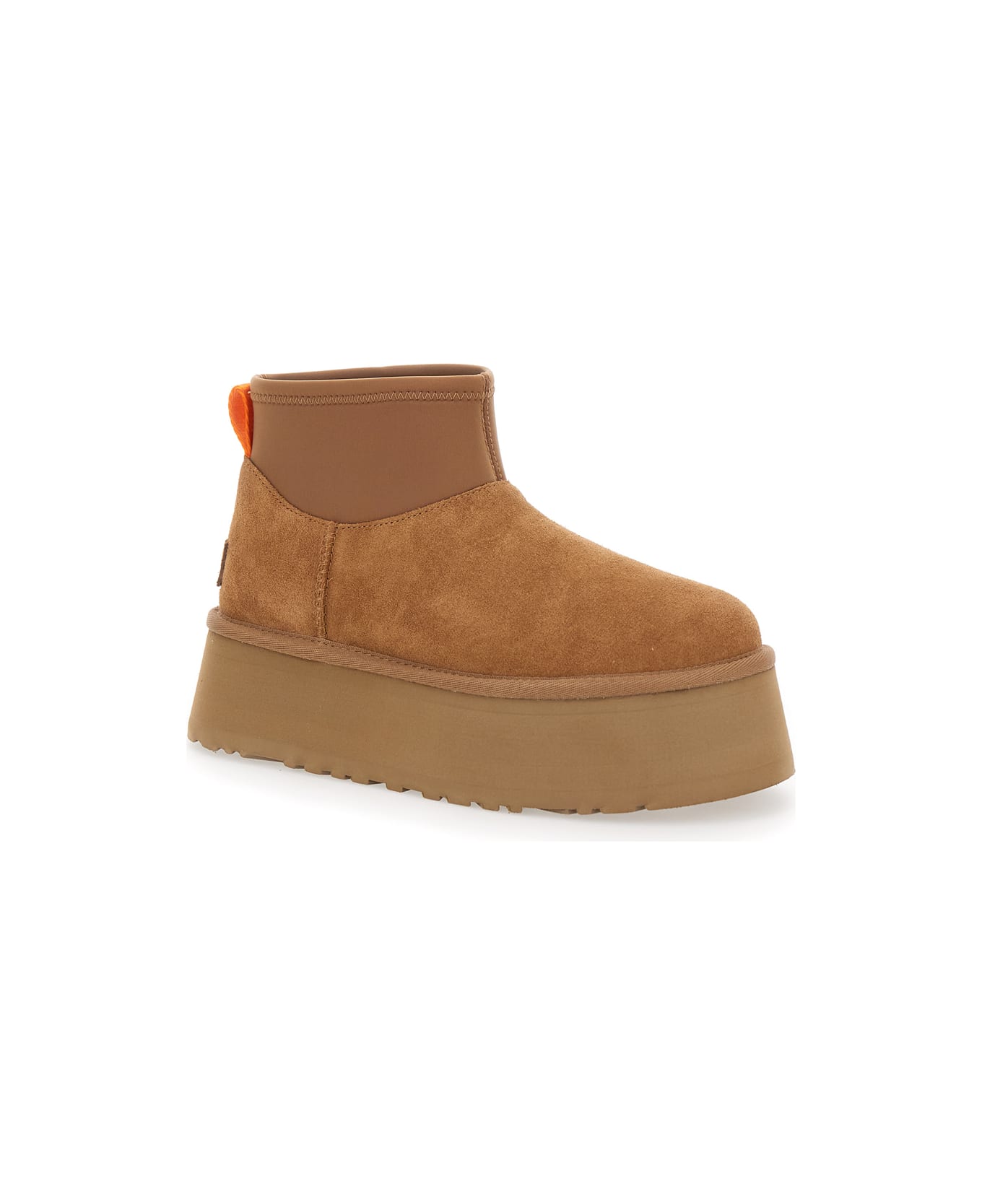 UGG Brown Ugg Classic Mini Dipper Ankle Boots With Fabric Insert In Suede Woman - Beige