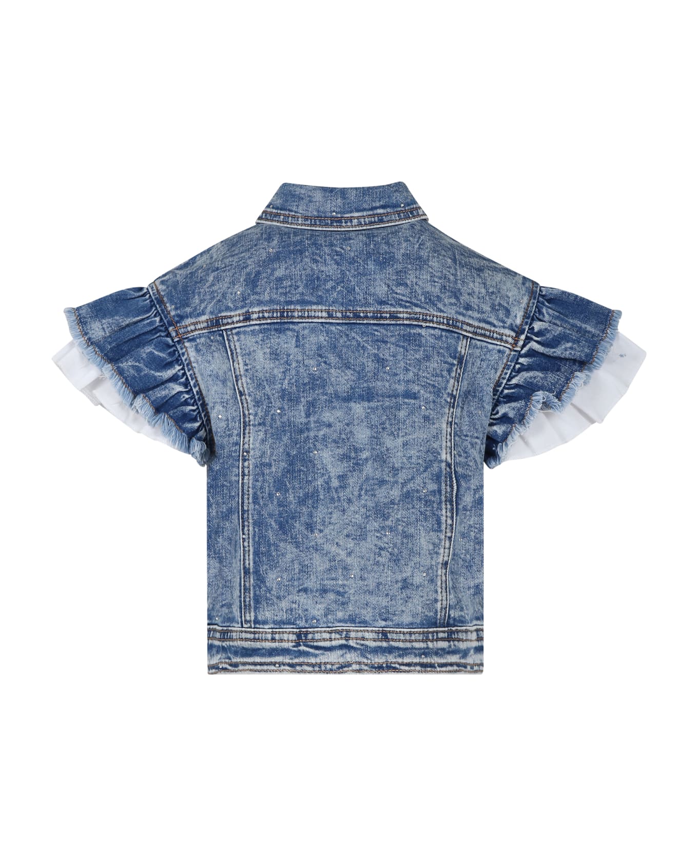 Monnalisa Blue Jacket For Girl With Logo And Rhinestones - Denim