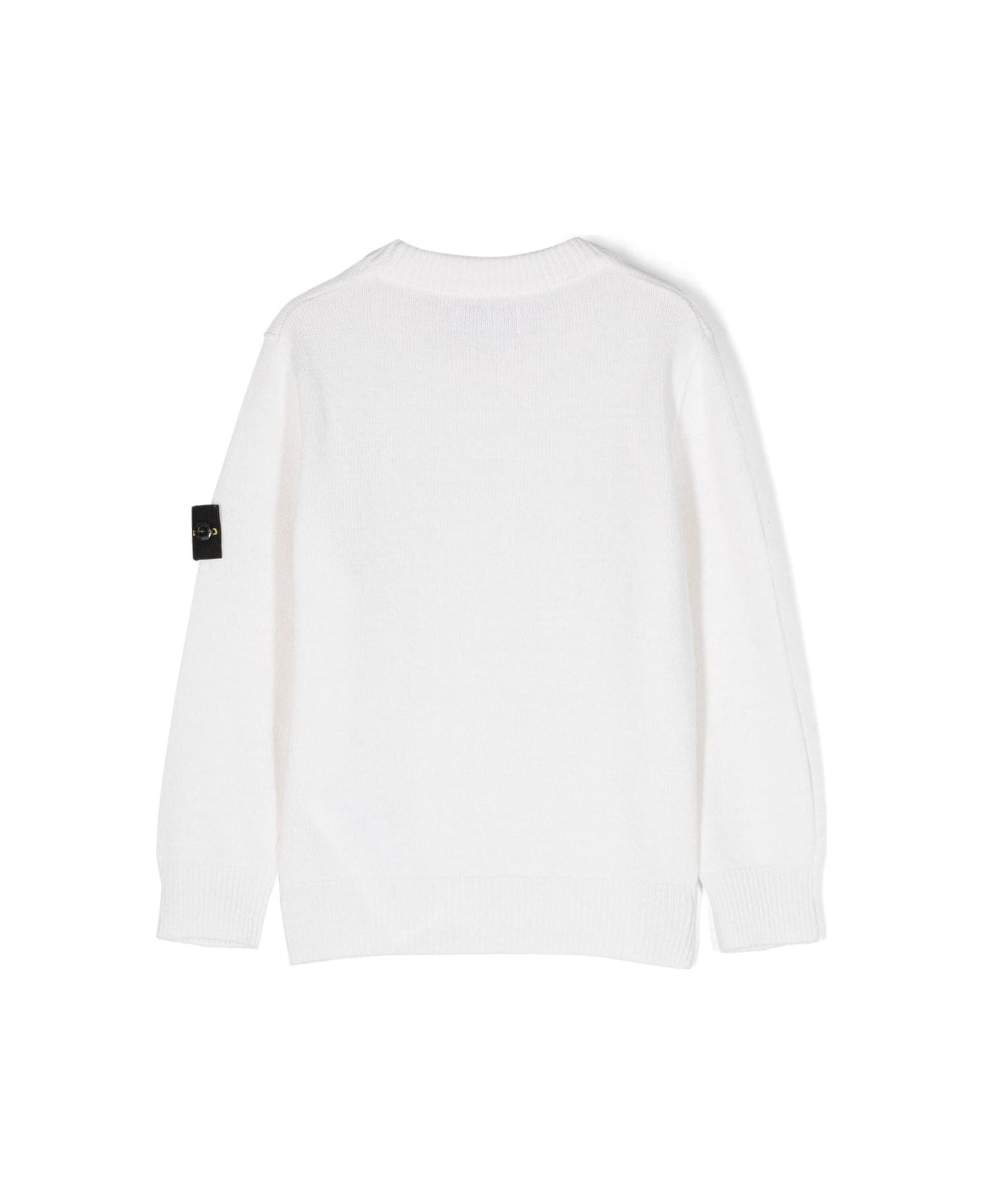 Stone Island Junior White Long-sleeved Crewneck T-shirt With Patch Logo In Viscose Blend Boy - White