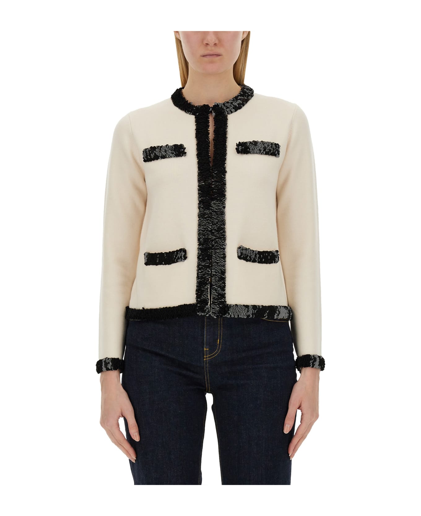 Tory Burch Sequin-embellished Cardigan - White/Black