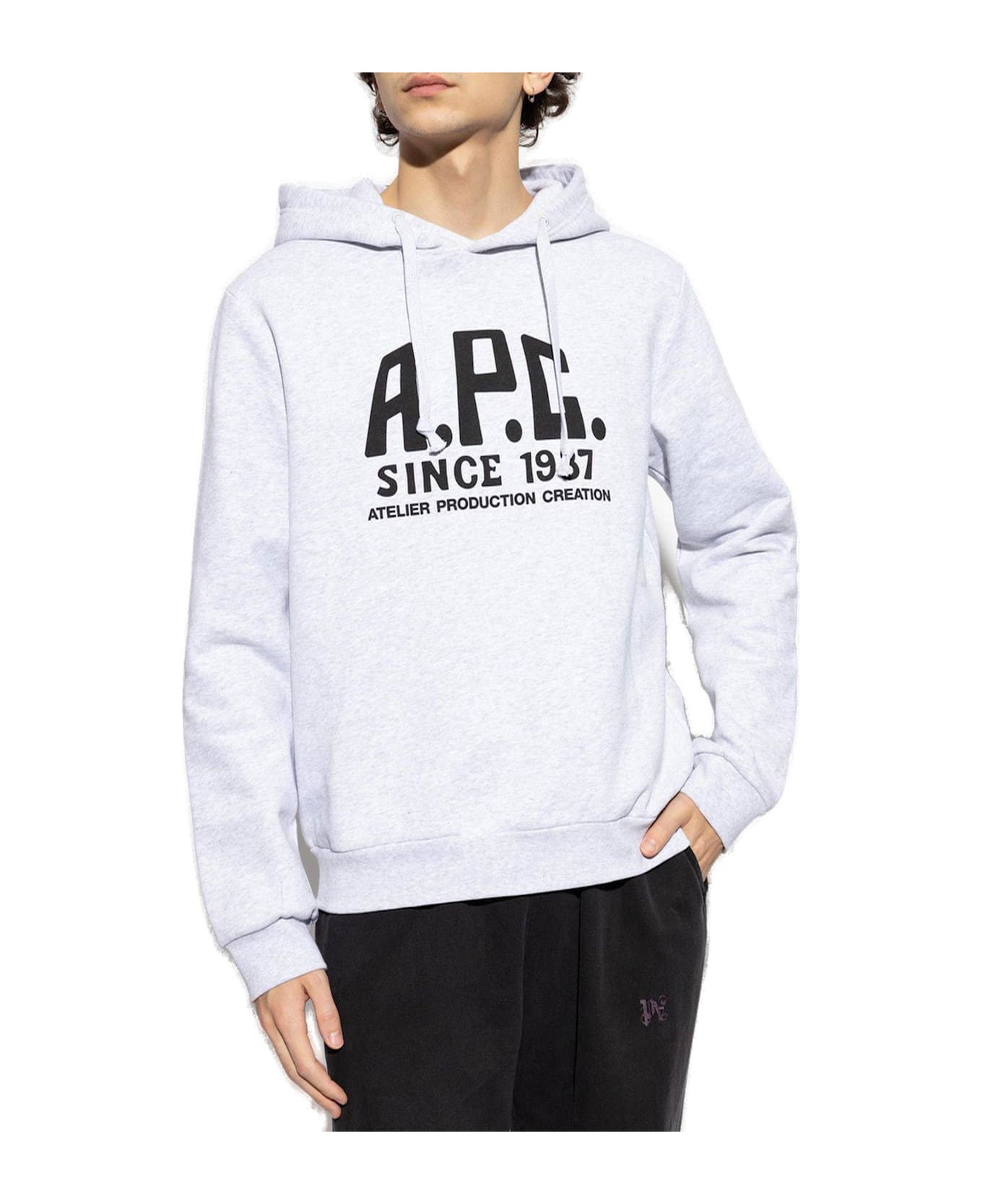 A.P.C. Logo Printed Drawstring Hoodie - Grigio