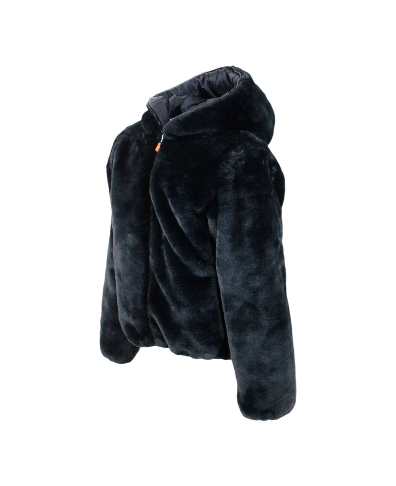 Save the Duck Chloe Reversible Down Jacket In Faux Fur With Hood With Animal Free Padding With Animal Free Padding With Zip Closure - Black