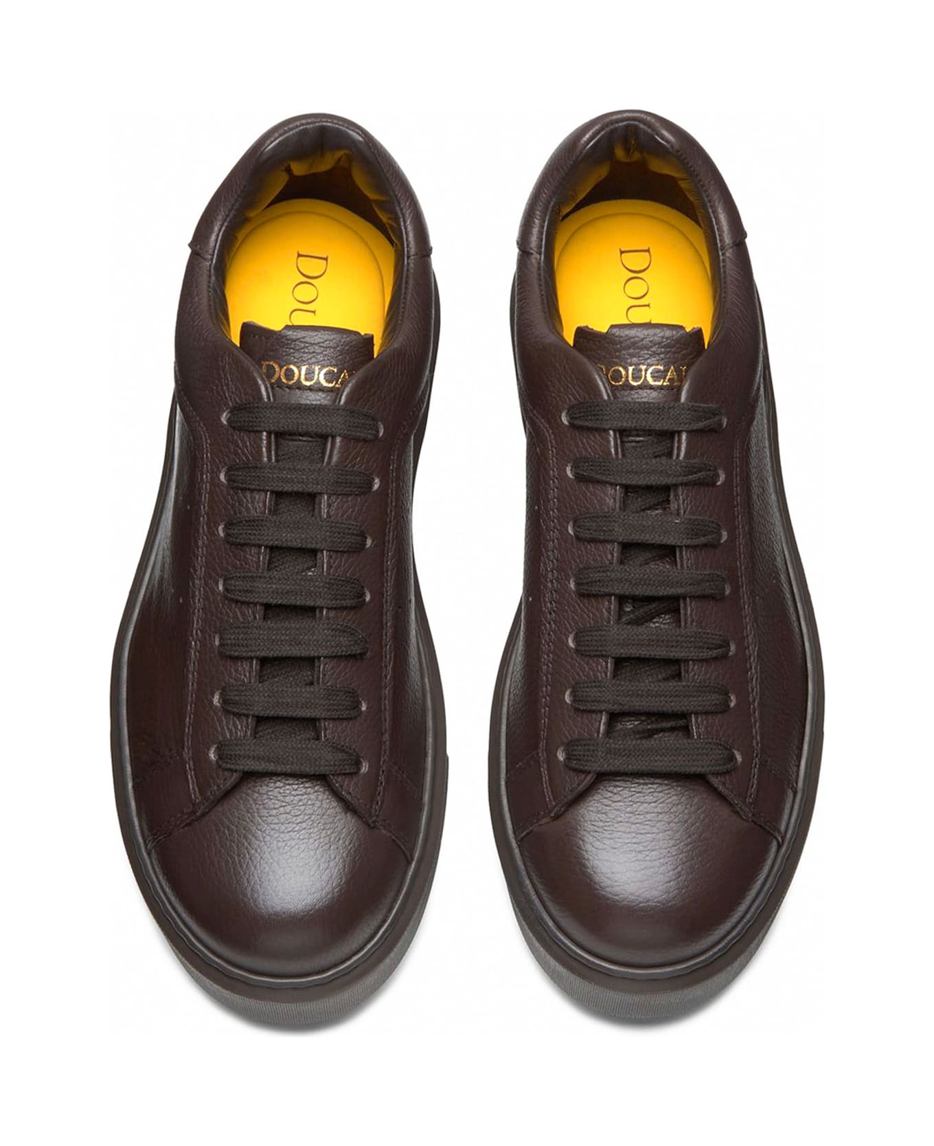 Doucal's Dark Brown Tumbled Leather Sneaker - Tabacco