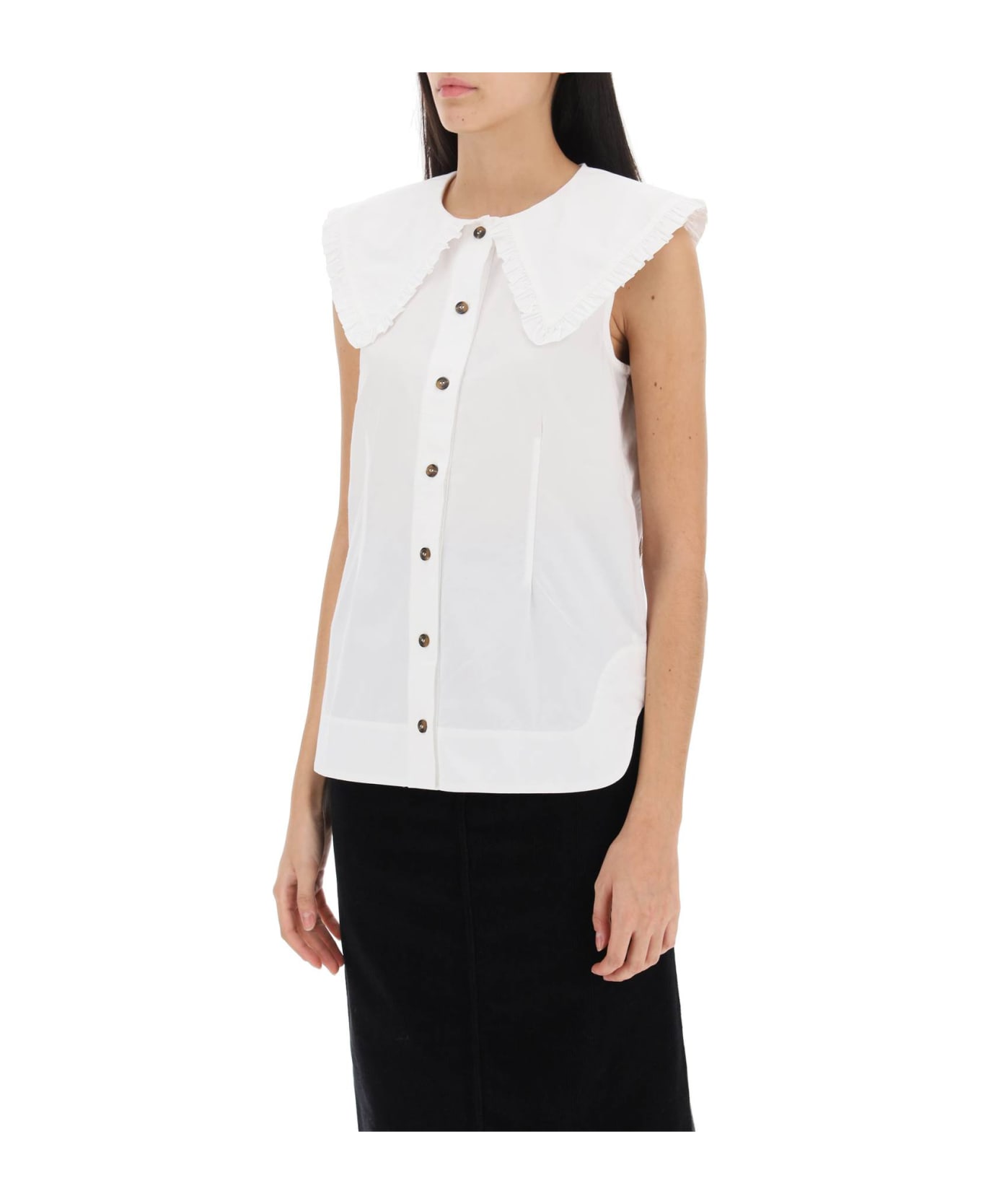 Ganni Sleeveless Shirt With Maxi Collar - BRIGHT WHITE (White) シャツ