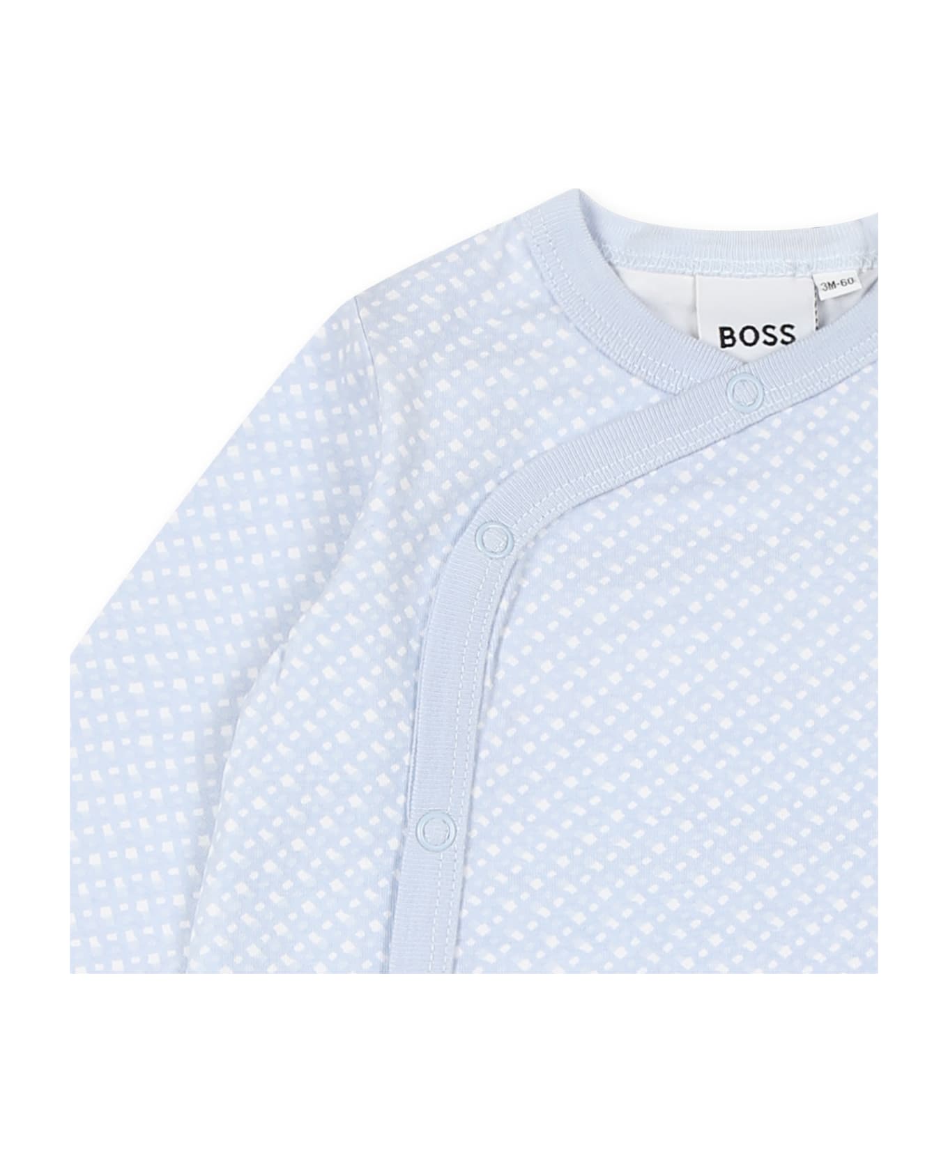 Hugo Boss Light Blue Babygrow For Baby Boy With Monogram - Light Blue