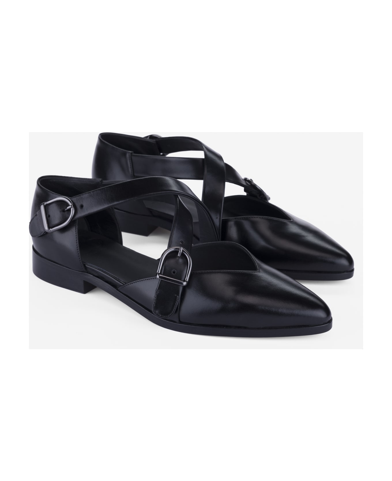 CB Made in Italy Leather Flats Croce - Black