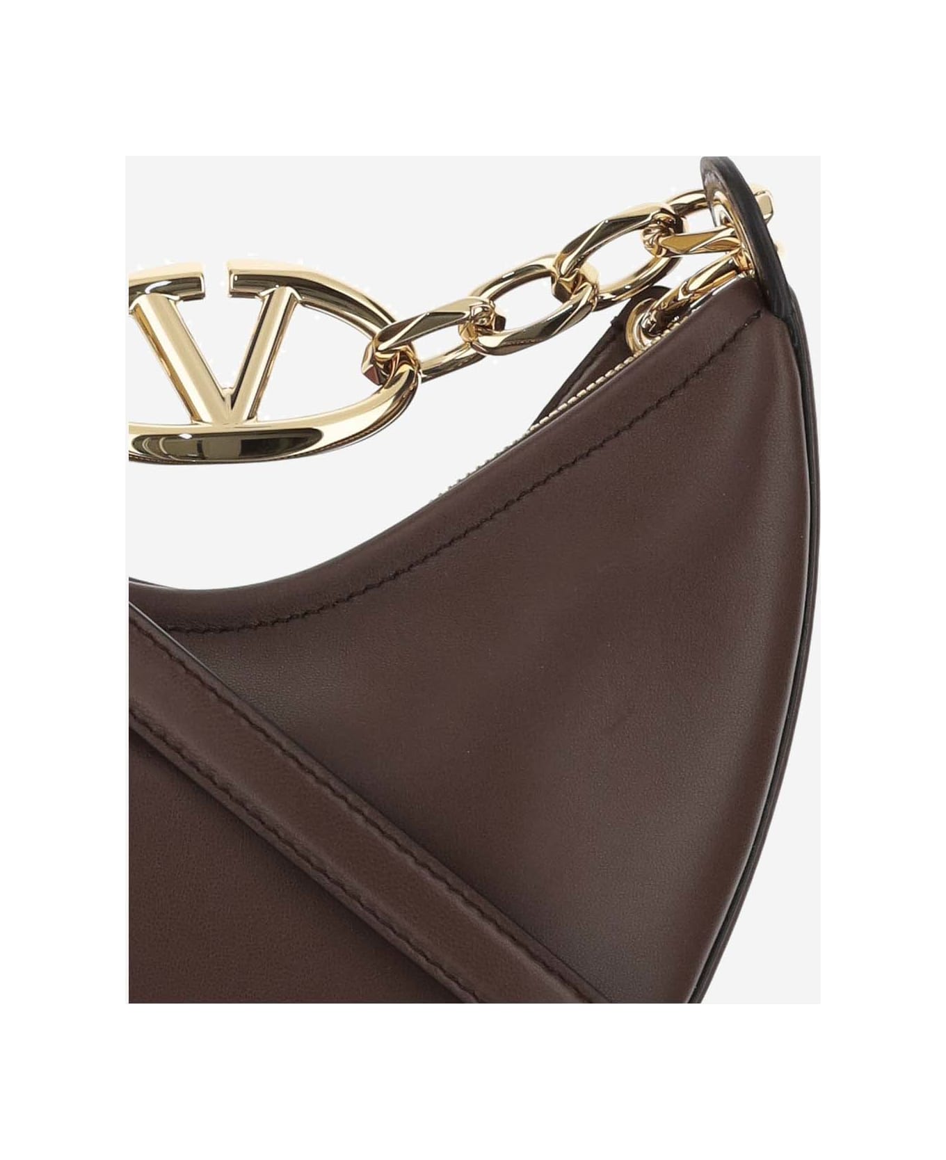 Valentino Garavani Mini Hobo Vlogo Moon Bag In Nappa Leather With Chain - Brown