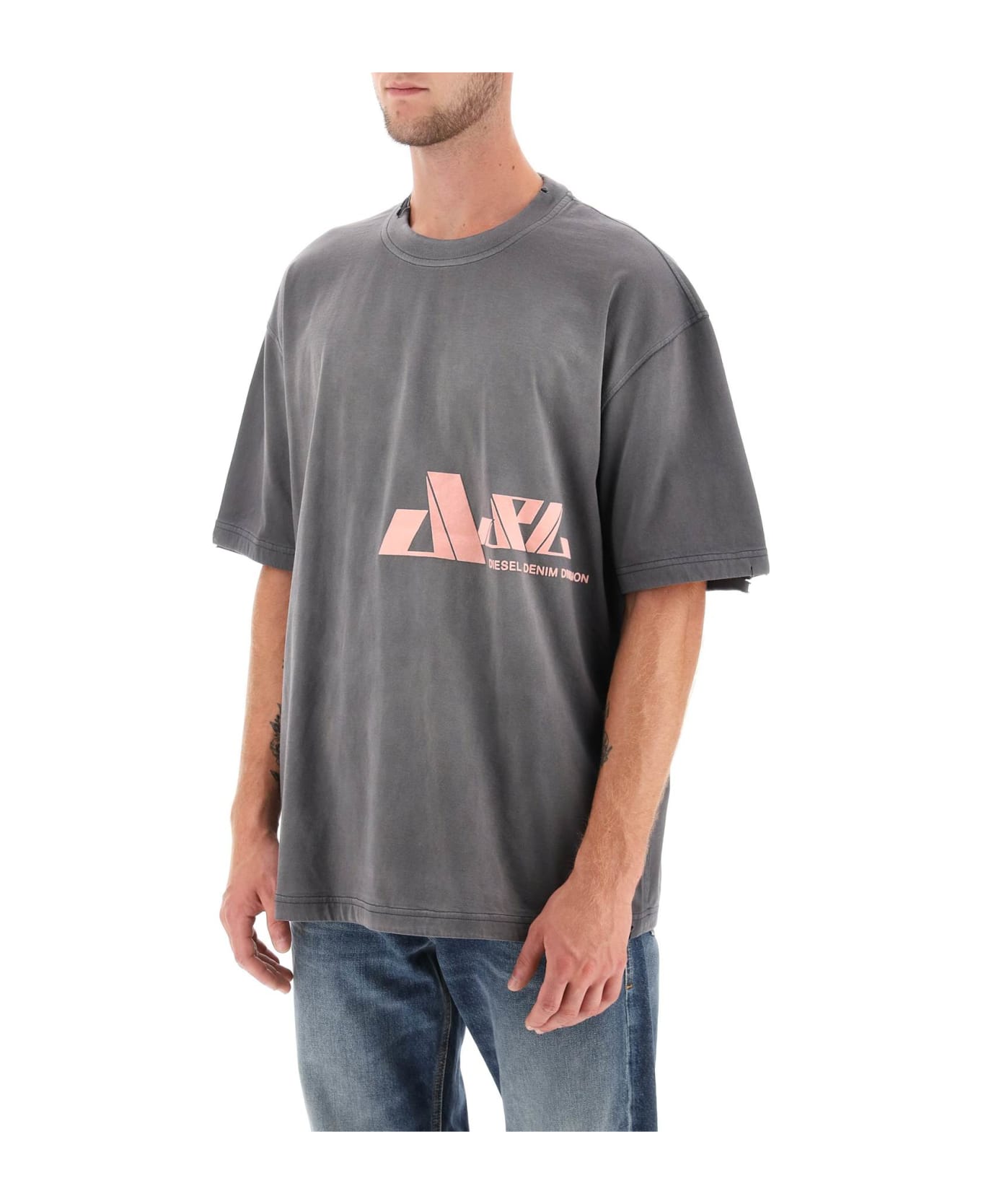 Diesel 't-washrat' T-shirt With Flocked Logo - GREY (Grey)