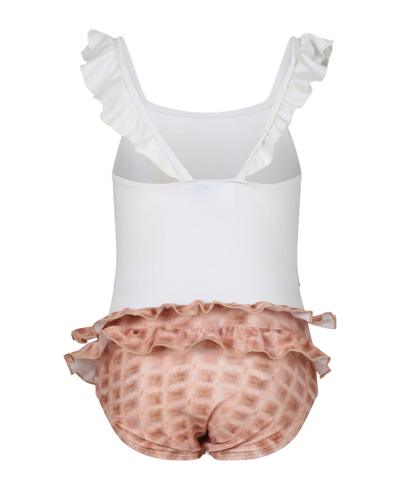 Molo White Swimsuit For Girl With Ice Cream Print - Multicolor 水着