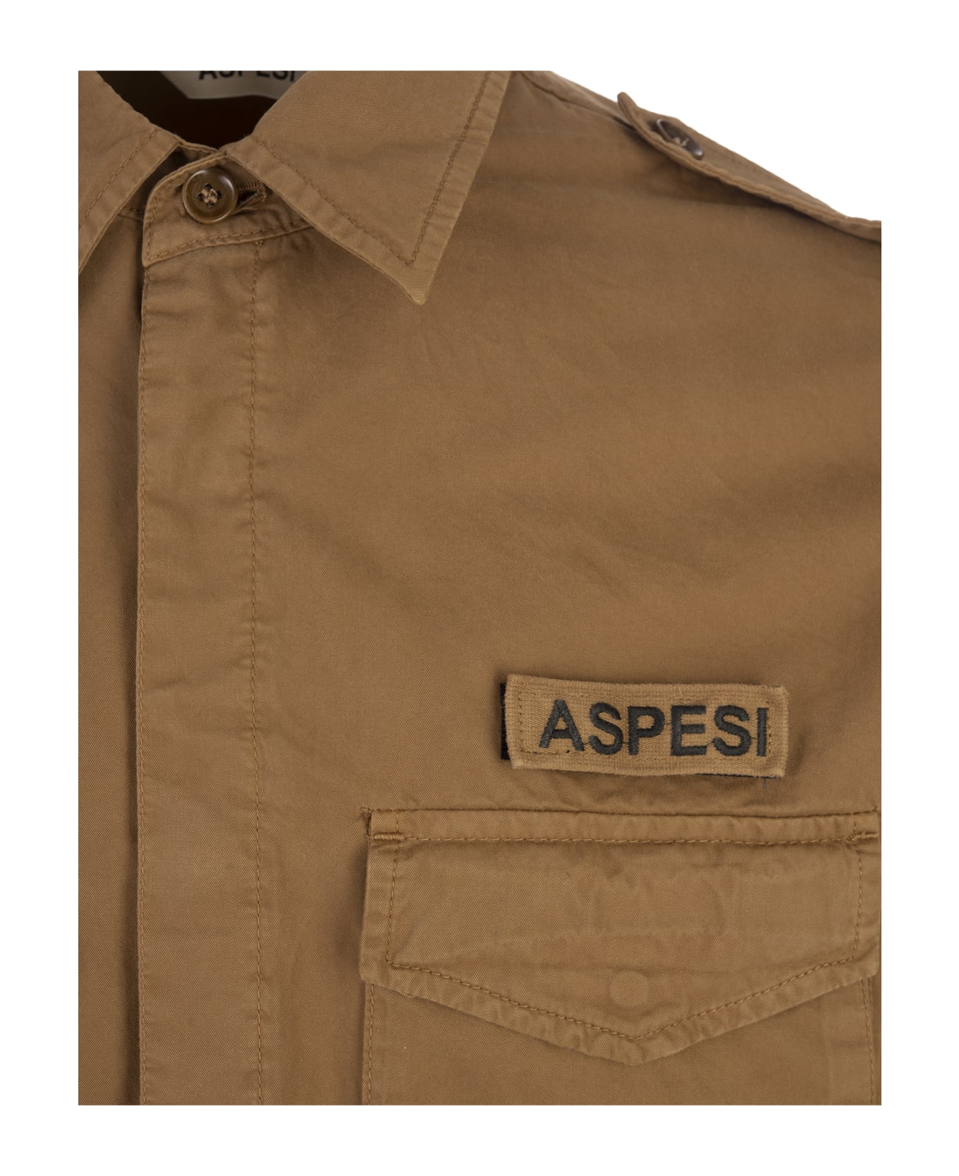 Aspesi Light Brown Cotton Gabardine Military Shirt - Terra